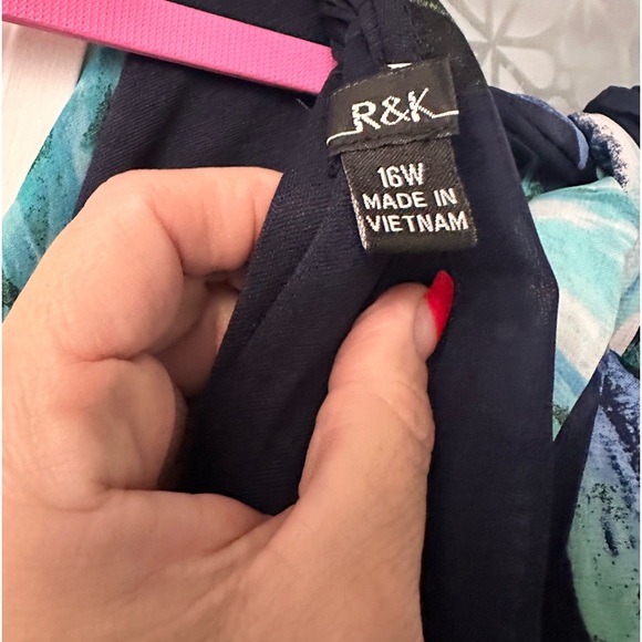 R&K navy teal floral chiffon maxi dress plus 16w - Picture 5 of 6